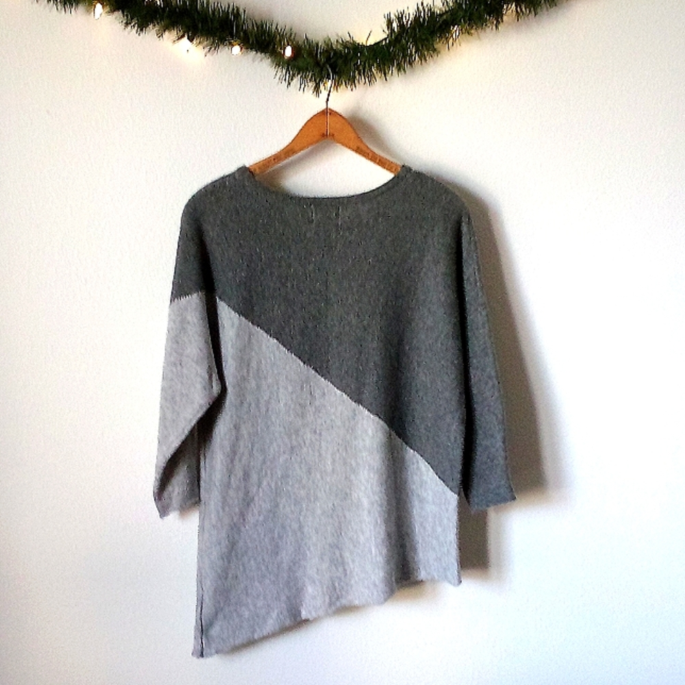 Charcoal And Grey Asymmetrical Color Block Sweater - image 2